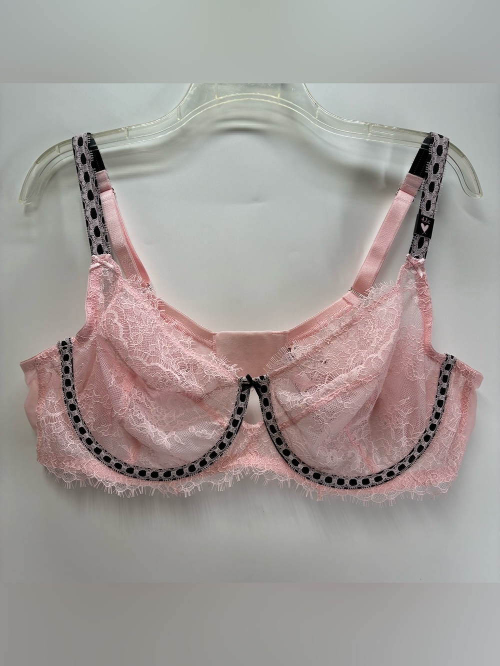 NEW Victorias Secret 42C Dream Angel Unlined Demi Bra Pink Sheer Bow Sexy Wire